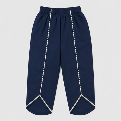 The Magic Wand Cambric Woven Bell Sleeves Bandhani Gathered Kurta And Tulip Pants Set - Navy Blue