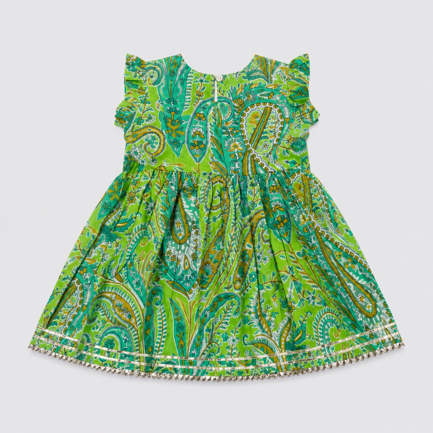 The Magic Wand Cambric Woven Paisley Printed Gathered Top And Afghani Pant Set - Green
