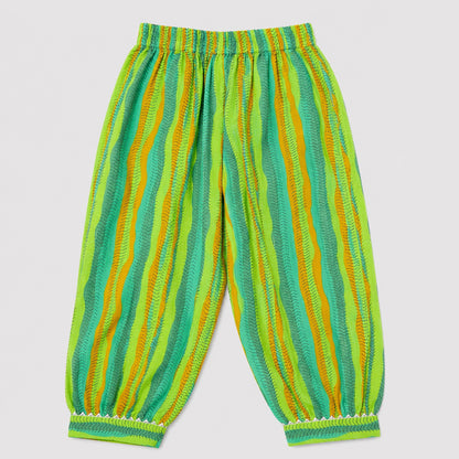 The Magic Wand Cambric Woven Paisley Printed Gathered Top And Afghani Pant Set - Green