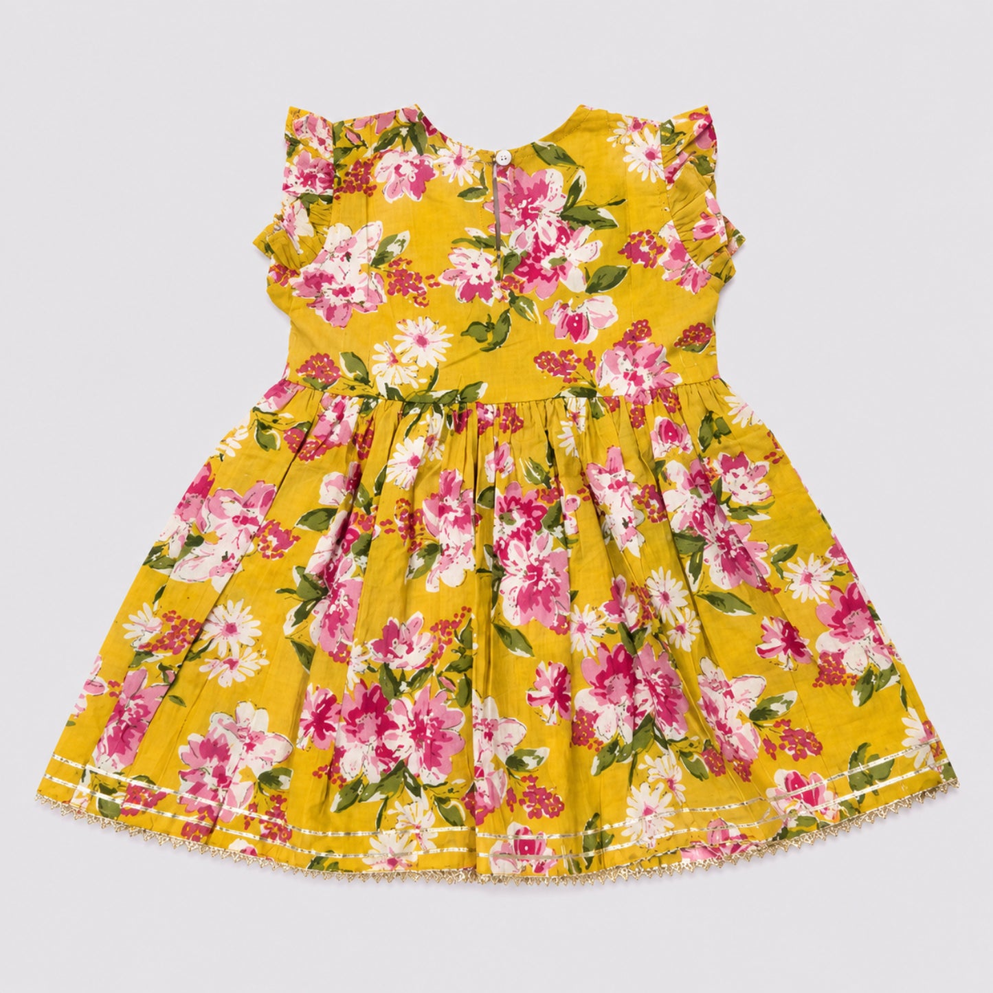 The Magic Wand Cambric Woven Floral Printed Gathered Top And Afghani Pant Set - Yellow