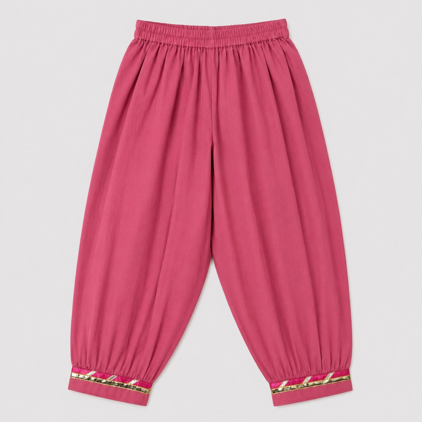 The Magic Wand Cambric Woven Floral Printed Gathered Top And Afghani Pant Set - Pink