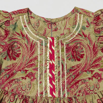 The Magic Wand Cambric Woven Floral Printed Gathered Top And Afghani Pant Set - Pink