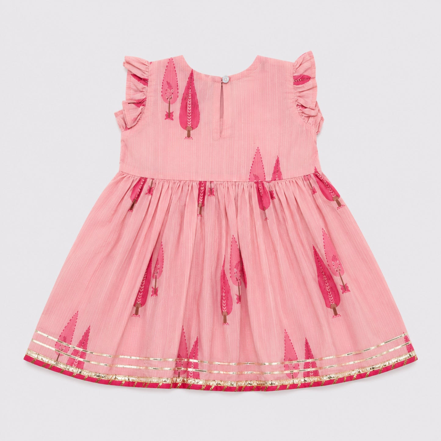 The Magic Wand Cambric Woven Buta Printed Gathered Top And Afghani Pant Set - Pink