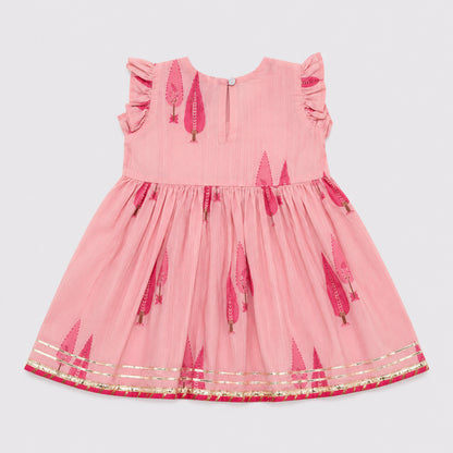 The Magic Wand Cambric Woven Buta Printed Gathered Top And Afghani Pant Set - Pink