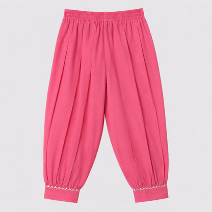 The Magic Wand Cambric Woven Buta Printed Gathered Top And Afghani Pant Set - Pink