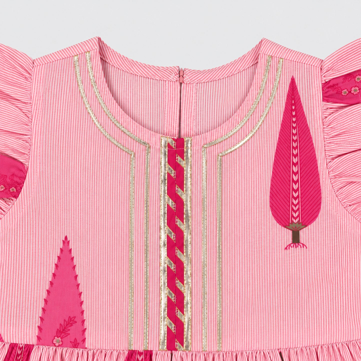 The Magic Wand Cambric Woven Buta Printed Gathered Top And Afghani Pant Set - Pink
