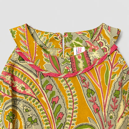 The Magic Wand Cambric Woven Paisley Incut Kurti And Stiped Dhoti Set - Mustard