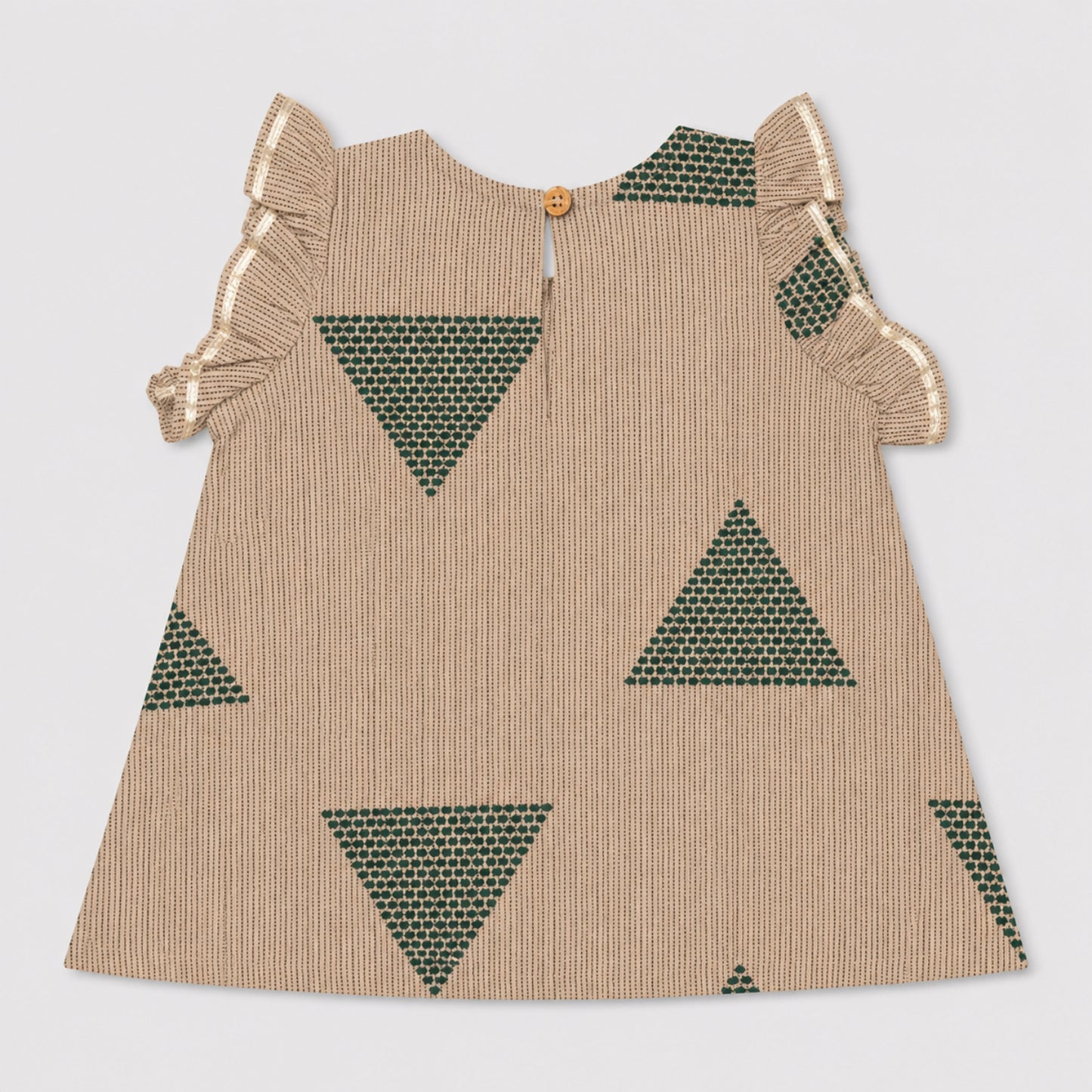 The Magic Wand Cambric Woven Frill Sleeves Geometric Printed Top And Pant Set - Green