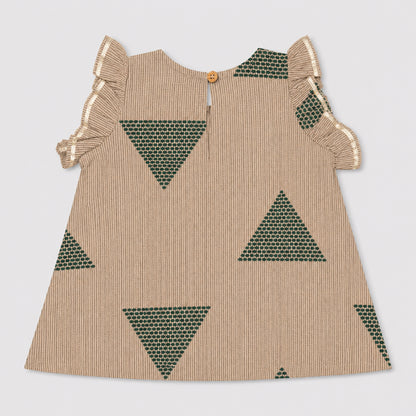 The Magic Wand Cambric Woven Frill Sleeves Geometric Printed Top And Pant Set - Green