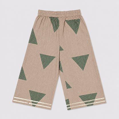 The Magic Wand Cambric Woven Frill Sleeves Geometric Printed Top And Pant Set - Green