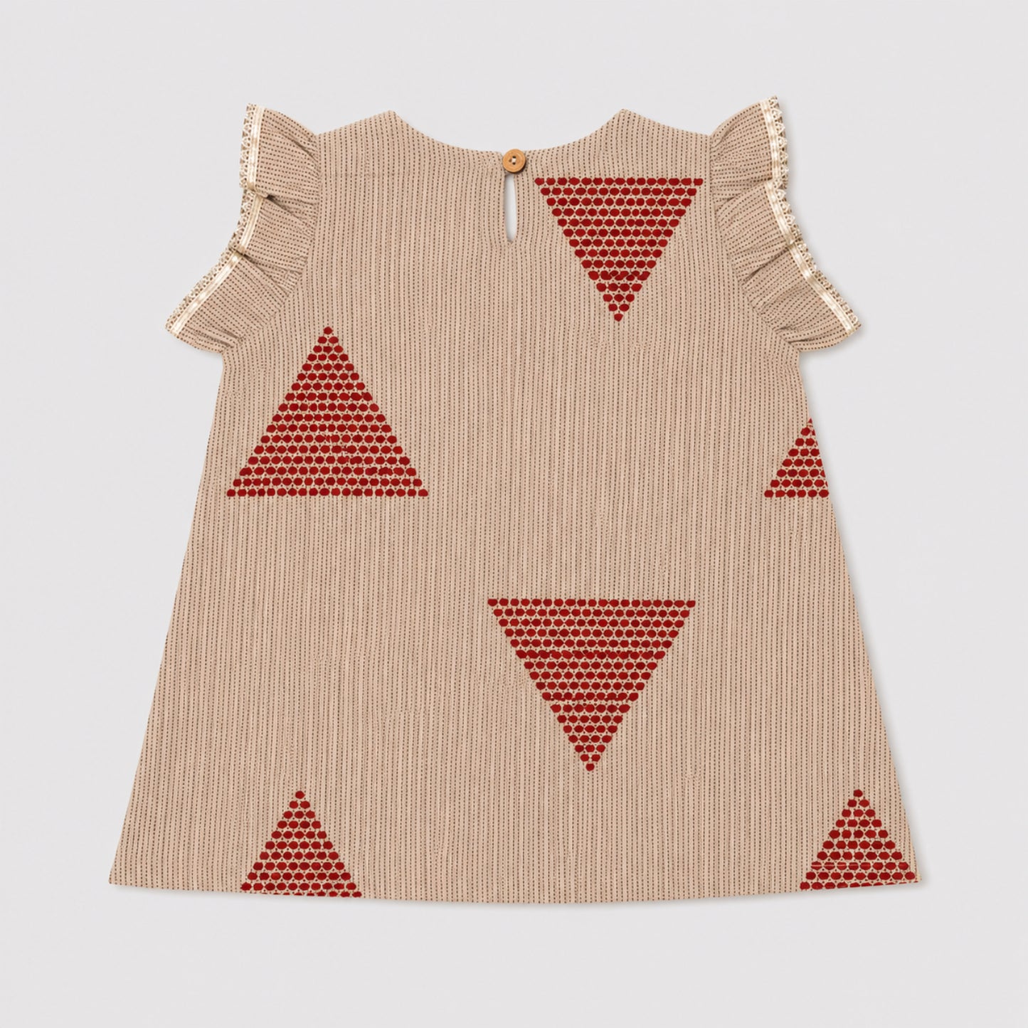 The Magic Wand Cambric Woven Frill Sleeves Geometric Printed Top And Pant Set - Maroon
