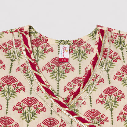 The Magic Wand Cambric Woven Floral Buta Printed Angrakha Kurta And Pant Set - Fuchsia
