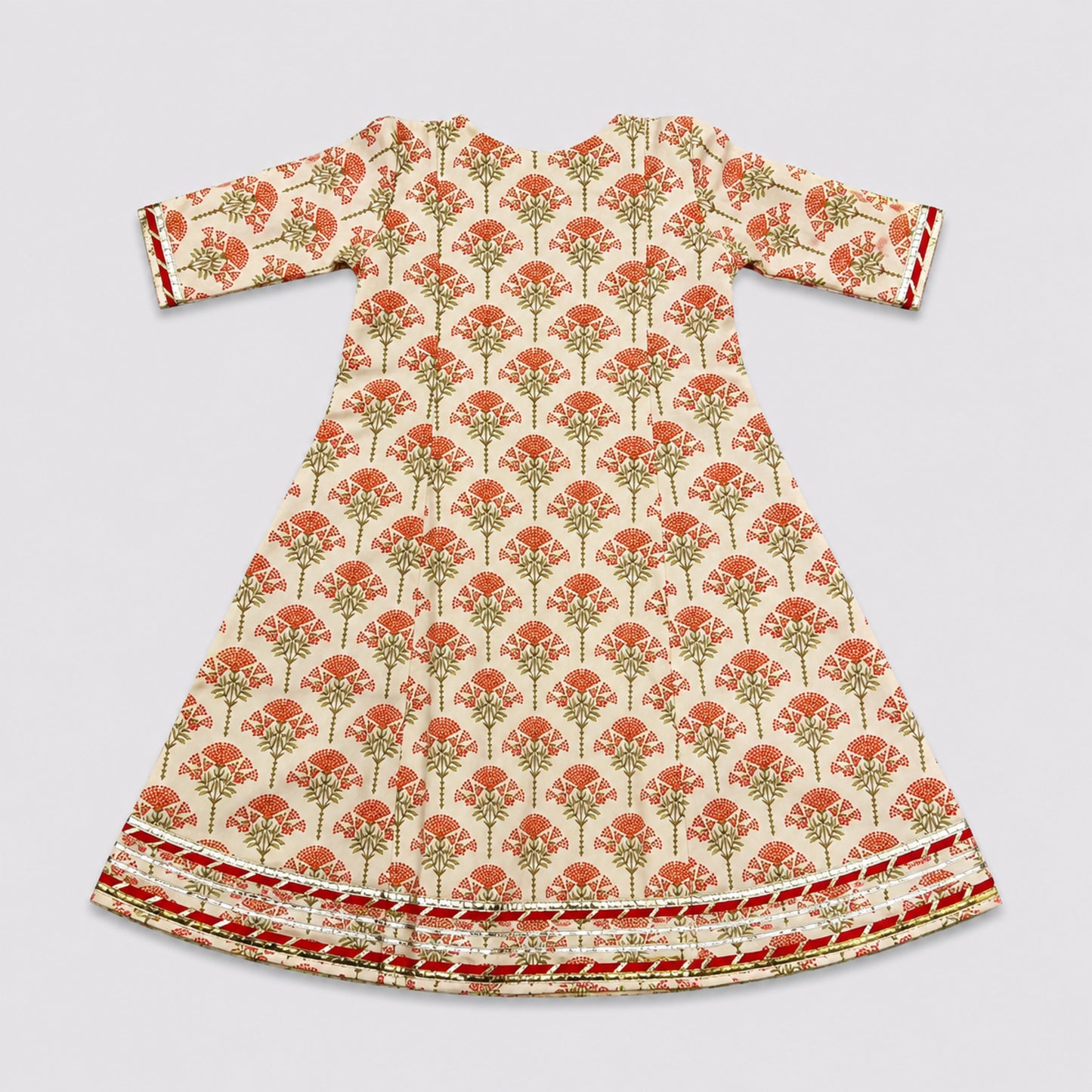The Magic Wand Cambric Woven Floral Buta Printed Angrakha Kurta And Pant Set - Orange