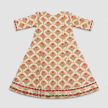 The Magic Wand Cambric Woven Floral Buta Printed Angrakha Kurta And Pant Set - Orange