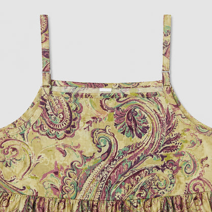 The Magic Wand Cambric Woven Paisley Printed Tiered Dress And Stripe Waistcoat - Pink