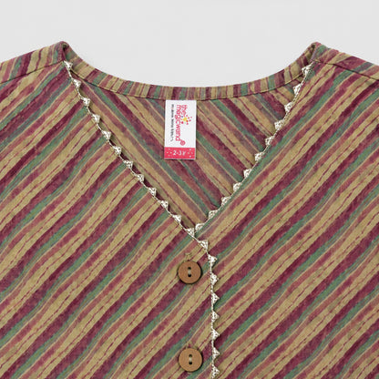 The Magic Wand Cambric Woven Paisley Printed Tiered Dress And Stripe Waistcoat - Pink