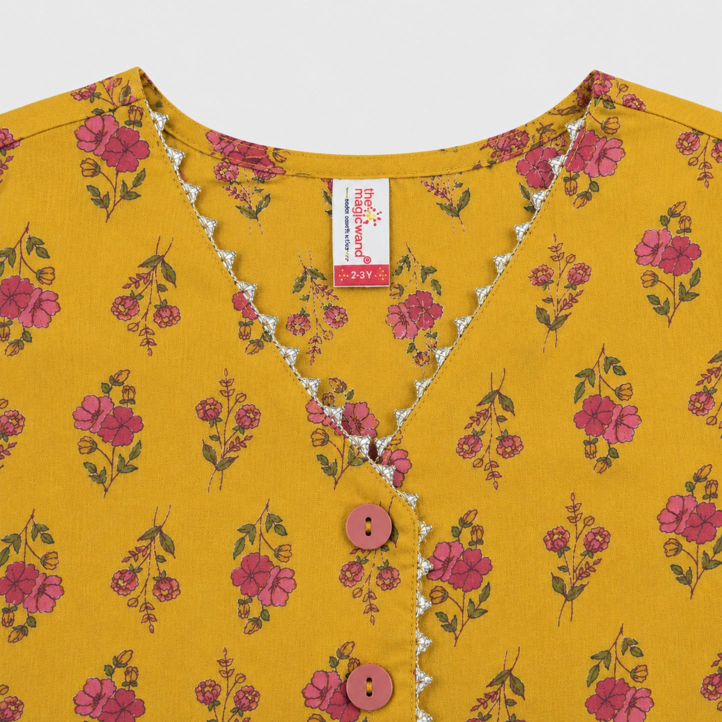 The Magic Wand Cambric Woven Floral Printed Tiered Dress And Waistcoat - Yellow