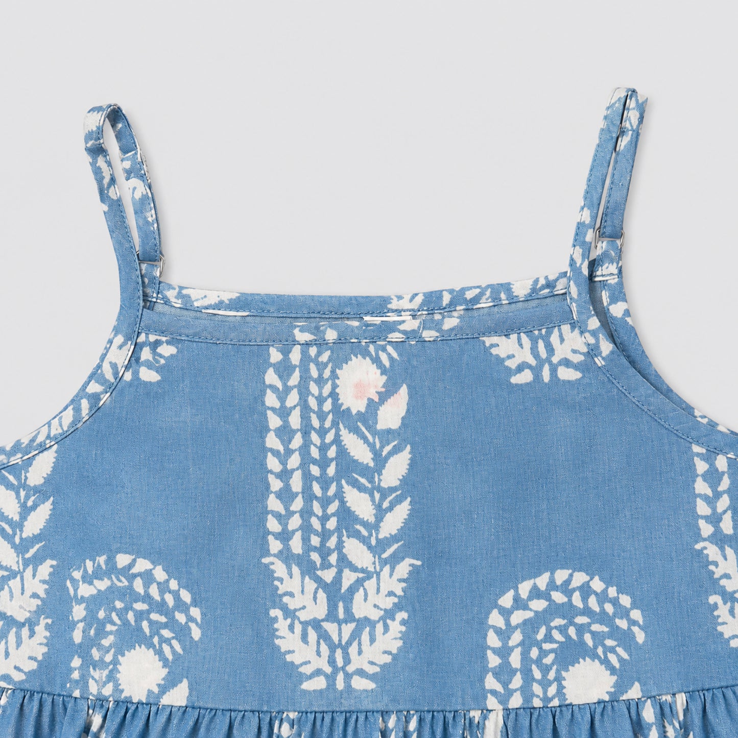 The Magic Wand Cambric Woven Paisley Printed Tiered Dress And Stripe Waistcoat - Blue