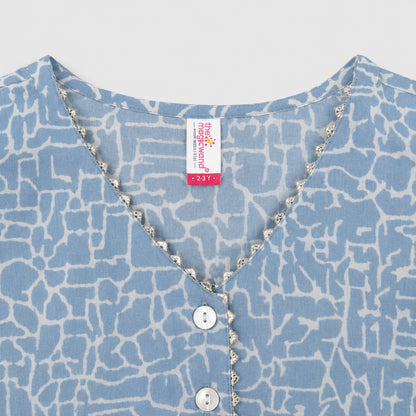 The Magic Wand Cambric Woven Paisley Printed Tiered Dress And Stripe Waistcoat - Blue