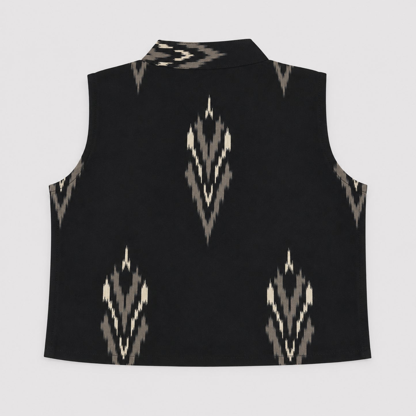 The Magic Wand Cotton Woven Ikat Printed Waiscoat And Chevron Printed Palazzo - Black