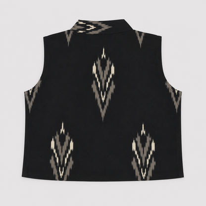 The Magic Wand Cotton Woven Ikat Printed Waiscoat And Chevron Printed Palazzo - Black