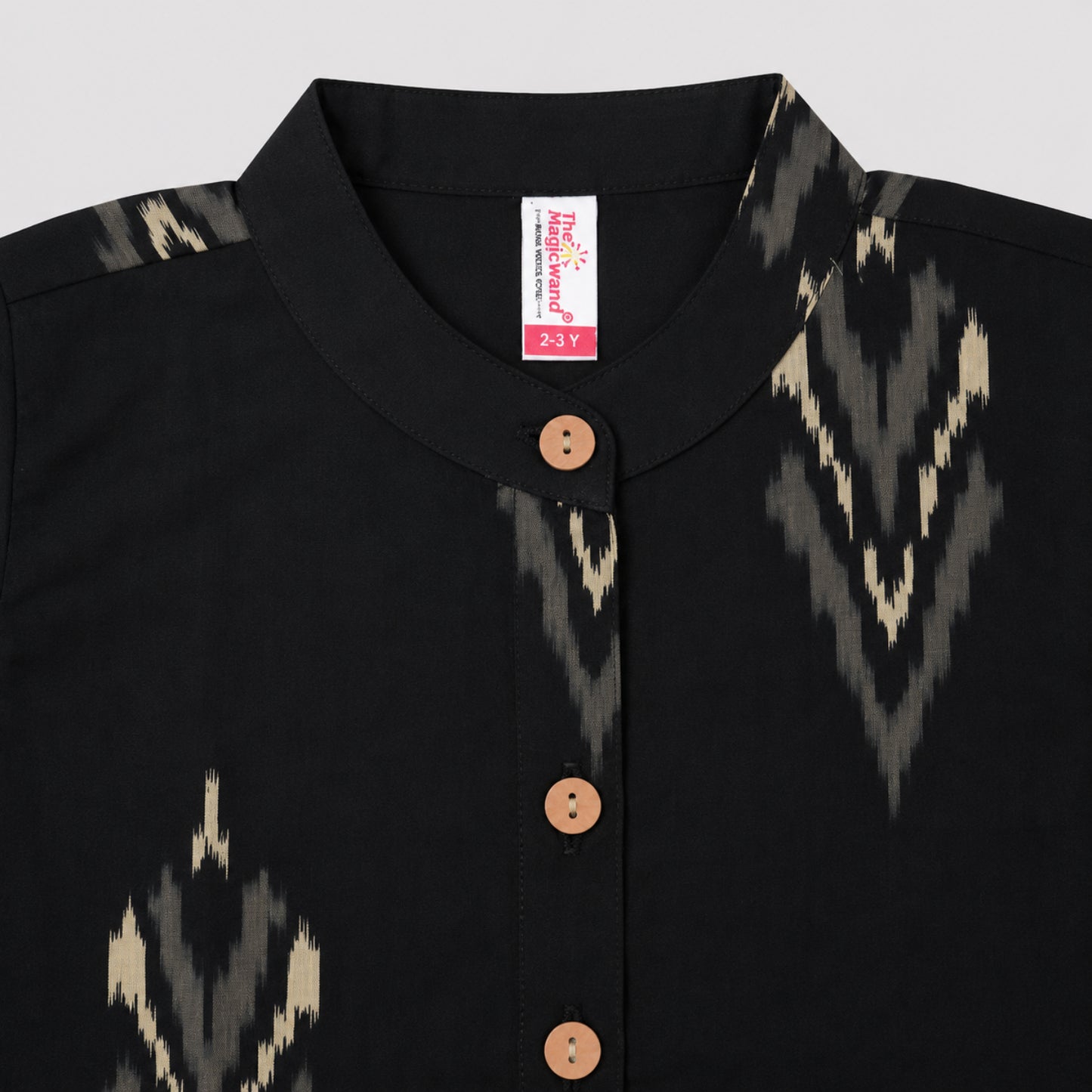 The Magic Wand Cotton Woven Ikat Printed Waiscoat And Chevron Printed Palazzo - Black