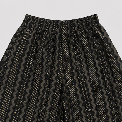 The Magic Wand Cotton Woven Ikat Printed Waiscoat And Chevron Printed Palazzo - Black