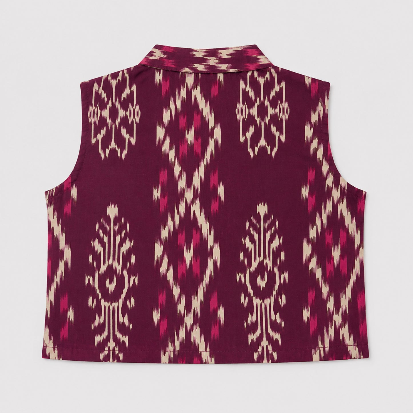 The Magic Wand Cotton Woven Ikat Printed Waiscoat And Chevron Printed Palazzo - Fuchsia