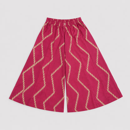 The Magic Wand Cotton Woven Ikat Printed Waiscoat And Chevron Printed Palazzo - Fuchsia