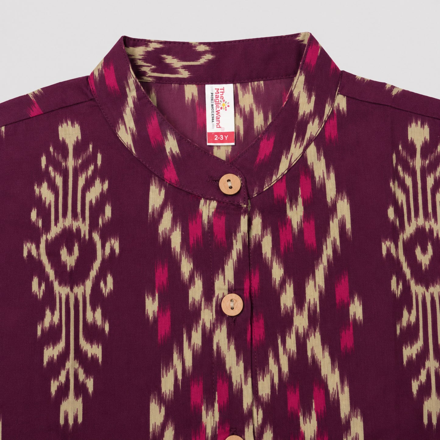 The Magic Wand Cotton Woven Ikat Printed Waiscoat And Chevron Printed Palazzo - Fuchsia