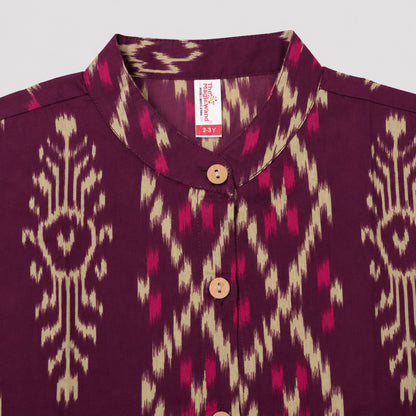 The Magic Wand Cotton Woven Ikat Printed Waiscoat And Chevron Printed Palazzo - Fuchsia