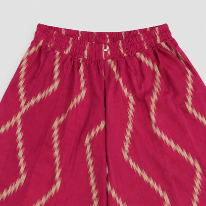 The Magic Wand Cotton Woven Ikat Printed Waiscoat And Chevron Printed Palazzo - Fuchsia