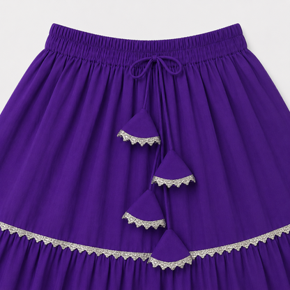 The Magic Wand Woven Sleeveless Contrast Lace Waistcoat Style Choli And Lehenga Set - Purple