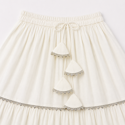 The Magic Wand Woven Sleeveless Contrast Lace Waistcoat Style Choli And Lehenga Set - White