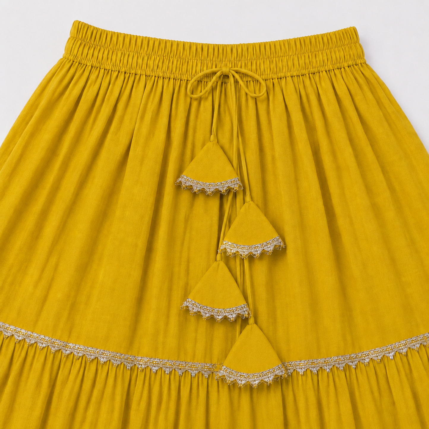 The Magic Wand Woven Sleeveless Contrast Lace Waistcoat Style Choli And Lehenga Set - Yellow