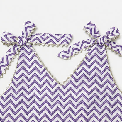 The Magic Wand Cotton Woven Chevron Printed Shoulder Tie-Up Choli And Paisley Printed Lehenga Set With Dupatta - Lavender