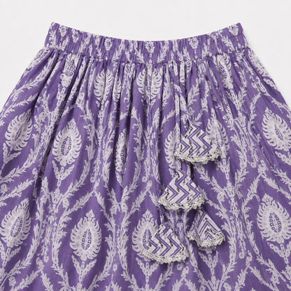 The Magic Wand Cotton Woven Chevron Printed Shoulder Tie-Up Choli And Paisley Printed Lehenga Set With Dupatta - Lavender