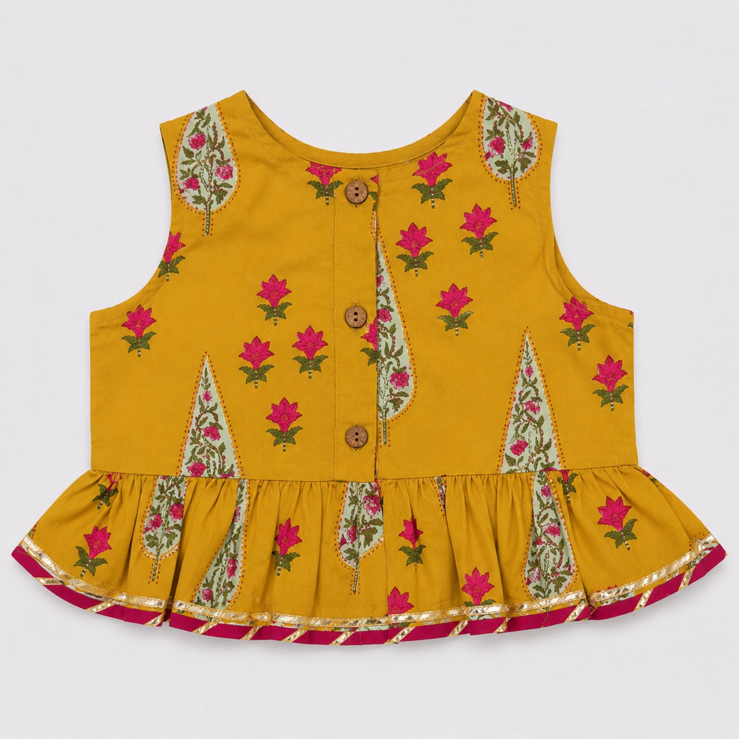 The Magic Wand Cambric Woven Laced Paisley Buta Printed Choli And Lehenga Set With Dupatta - Mustard