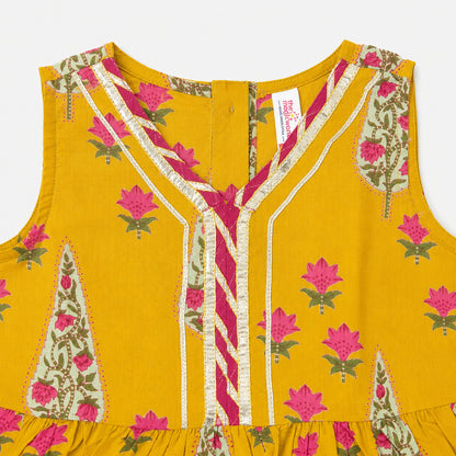 The Magic Wand Cambric Woven Laced Paisley Buta Printed Choli And Lehenga Set With Dupatta - Mustard