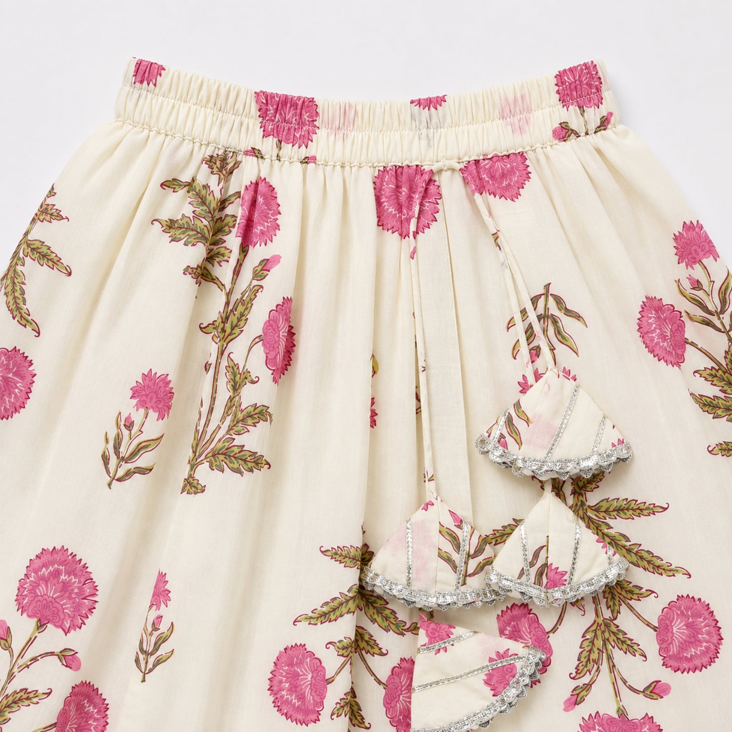 The Magic Wand Cambric Woven Laced Floral Buta Printed Sweetheart Neck Choli And Lehenga Set With Dupatta - Off White