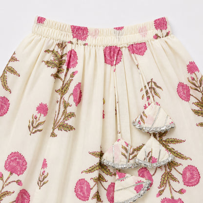 The Magic Wand Cambric Woven Laced Floral Buta Printed Sweetheart Neck Choli And Lehenga Set With Dupatta - Off White