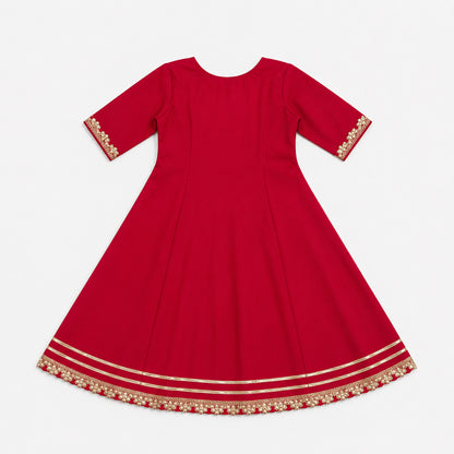 The Magic Wand Woven Three Fourth Sleeves Gota Laced Angrakha Kurta And Contrast Pant Set - Fuchsia