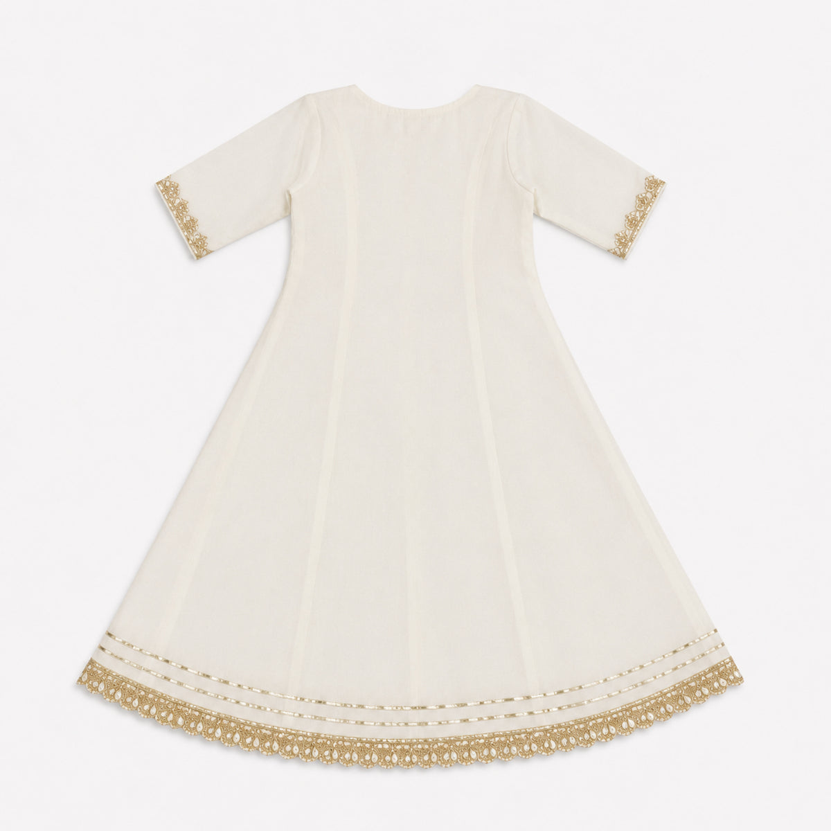 The Magic Wand Woven Three Fourth Sleeves Gota Laced Angrakha Kurta And Pant Set - White