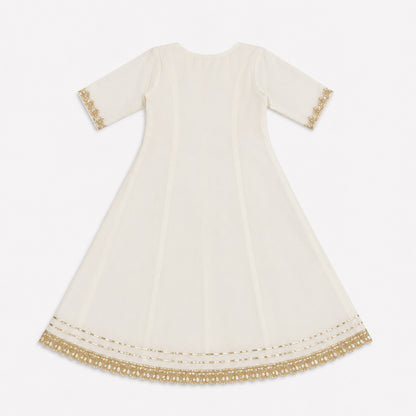 The Magic Wand Woven Three Fourth Sleeves Gota Laced Angrakha Kurta And Pant Set - White