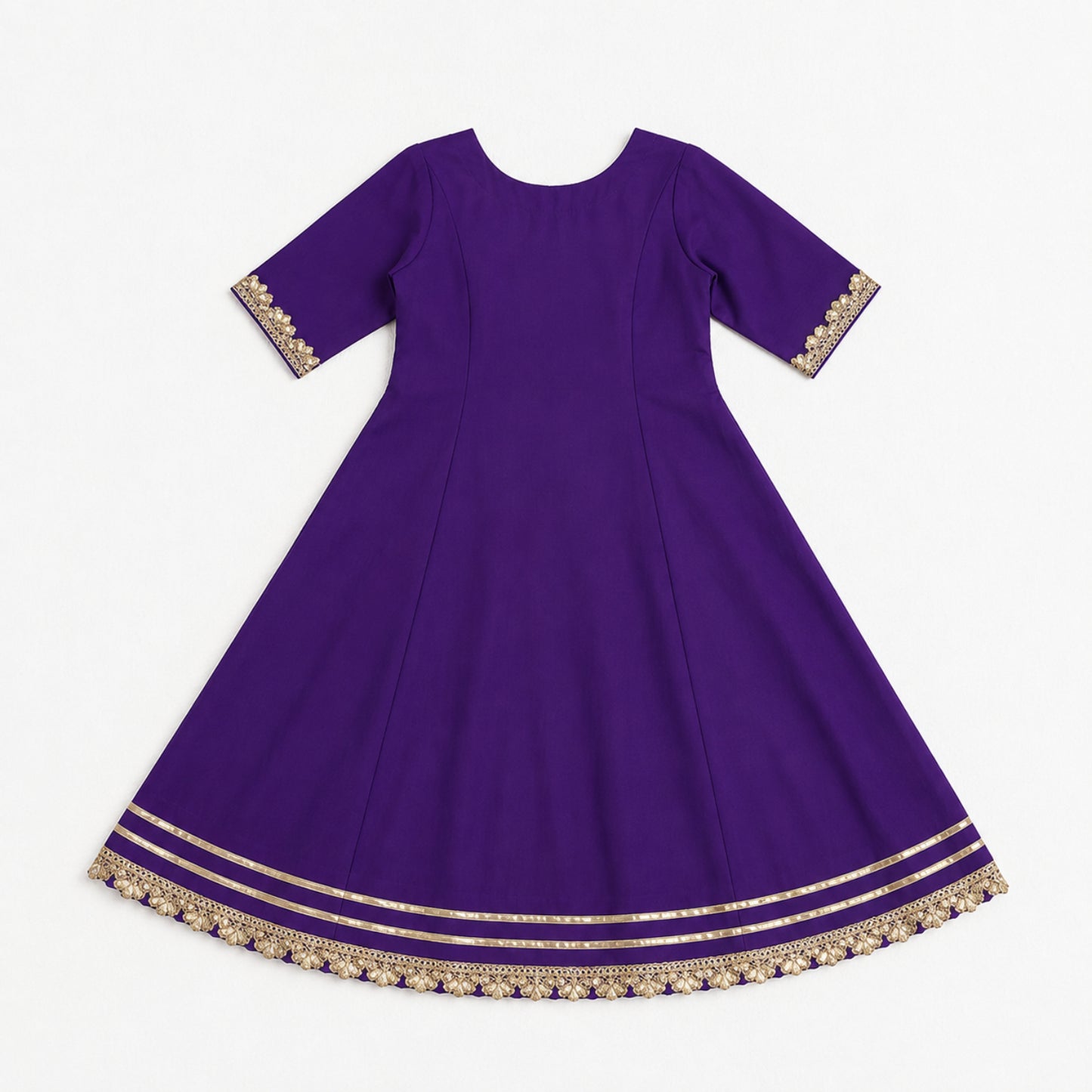 The Magic Wand Woven Three Fourth Sleeves Gota Laced Angrakha Kurta And Pant Set - Purple