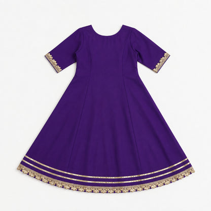 The Magic Wand Woven Three Fourth Sleeves Gota Laced Angrakha Kurta And Pant Set - Purple