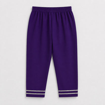 The Magic Wand Woven Three Fourth Sleeves Gota Laced Angrakha Kurta And Pant Set - Purple