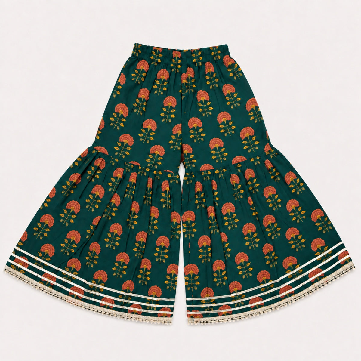 The Magic Wand Cambric Woven Ruffle Sleeves Floral Buti Printed Kurti And Sharara Set - Navy Blue