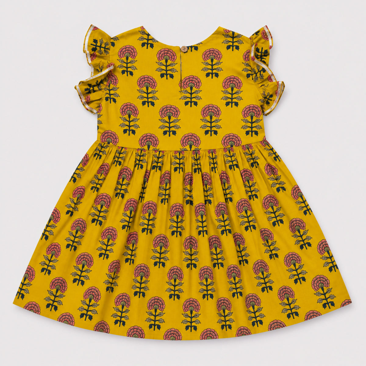 The Magic Wand Cambric Woven Ruffle Sleeves Floral Buti Printed Kurti And Sharara Set - Mustard