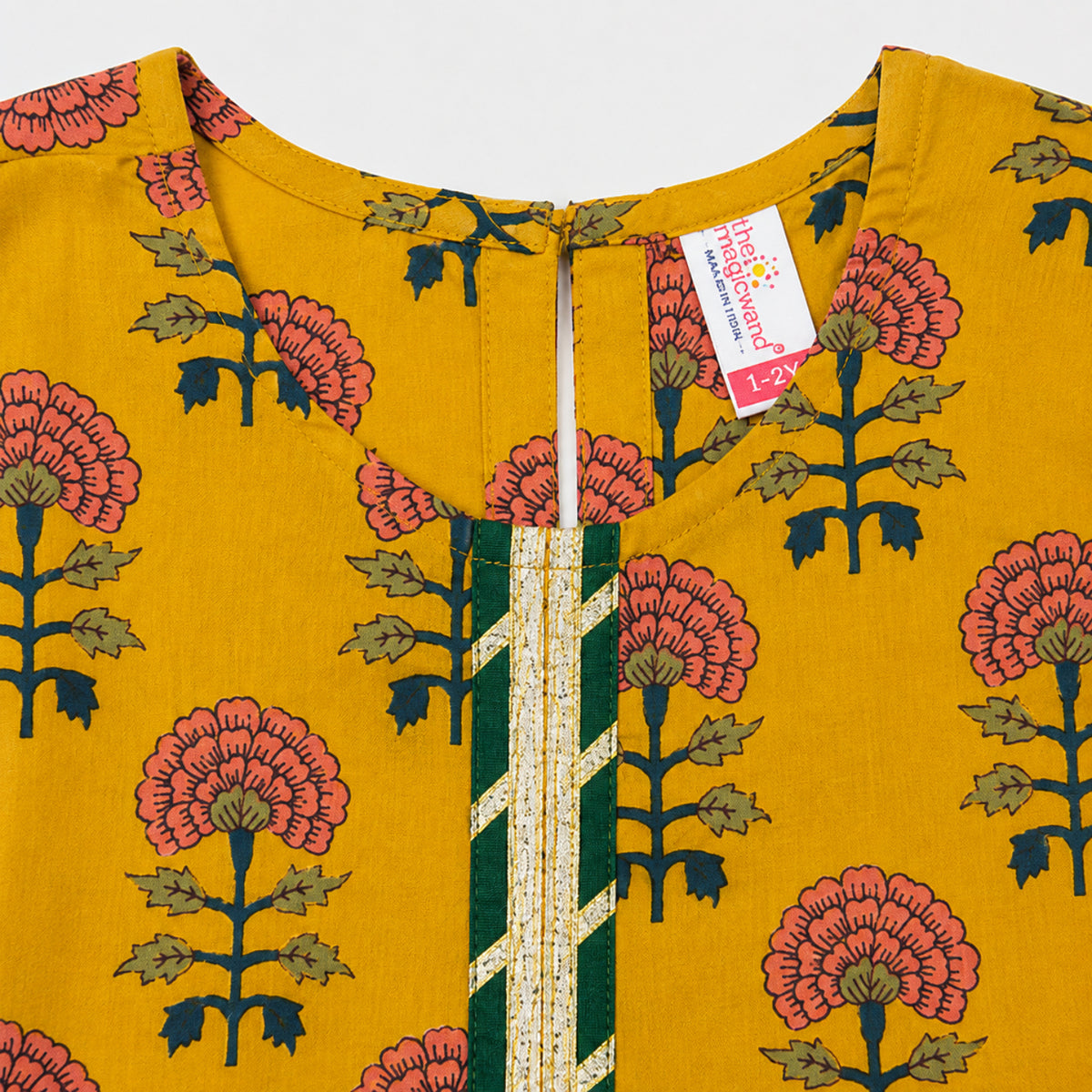 The Magic Wand Cambric Woven Ruffle Sleeves Floral Buti Printed Kurti And Sharara Set - Mustard